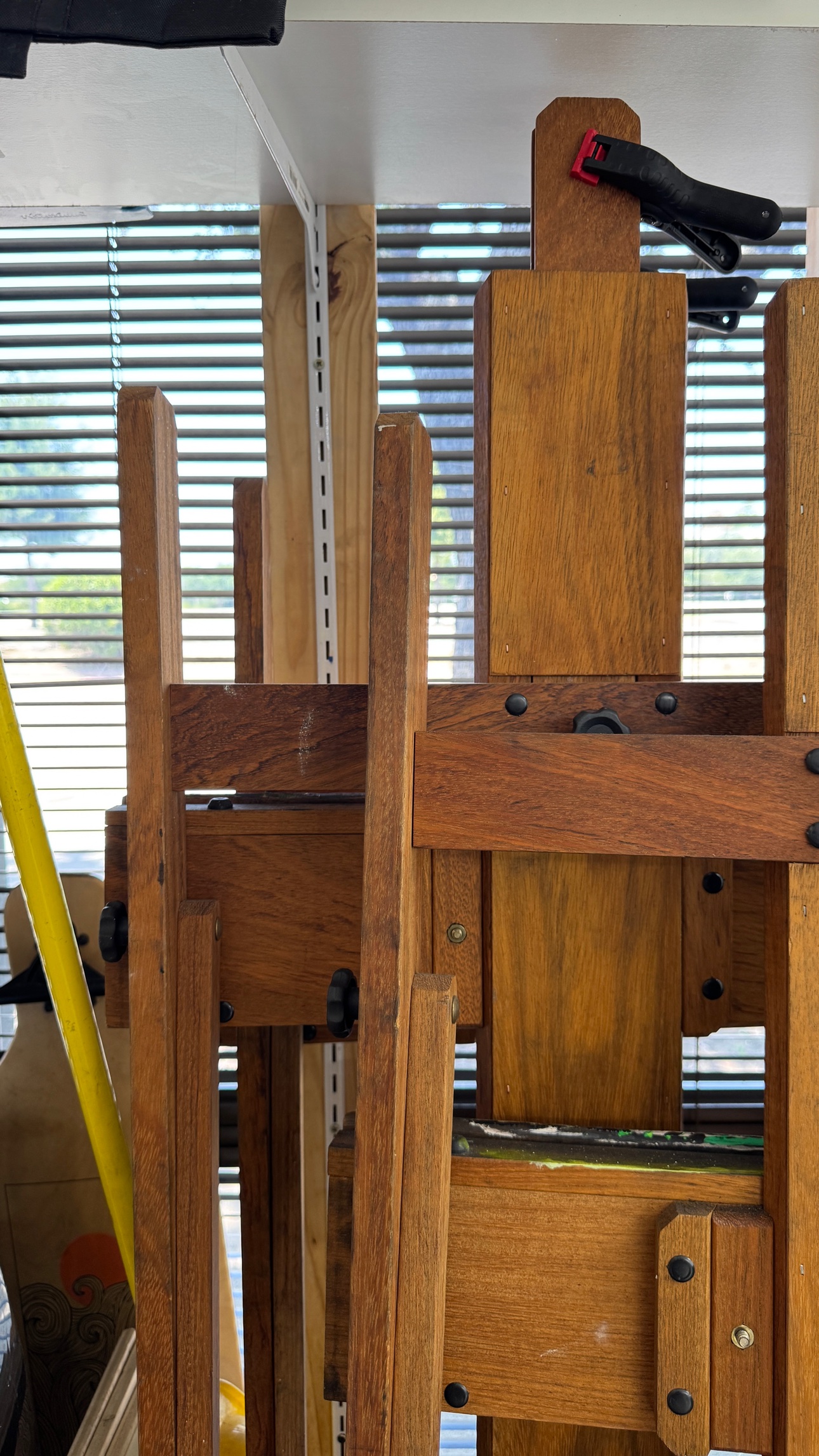 Wooden easels at the Richardson studio, ready for the evening class.