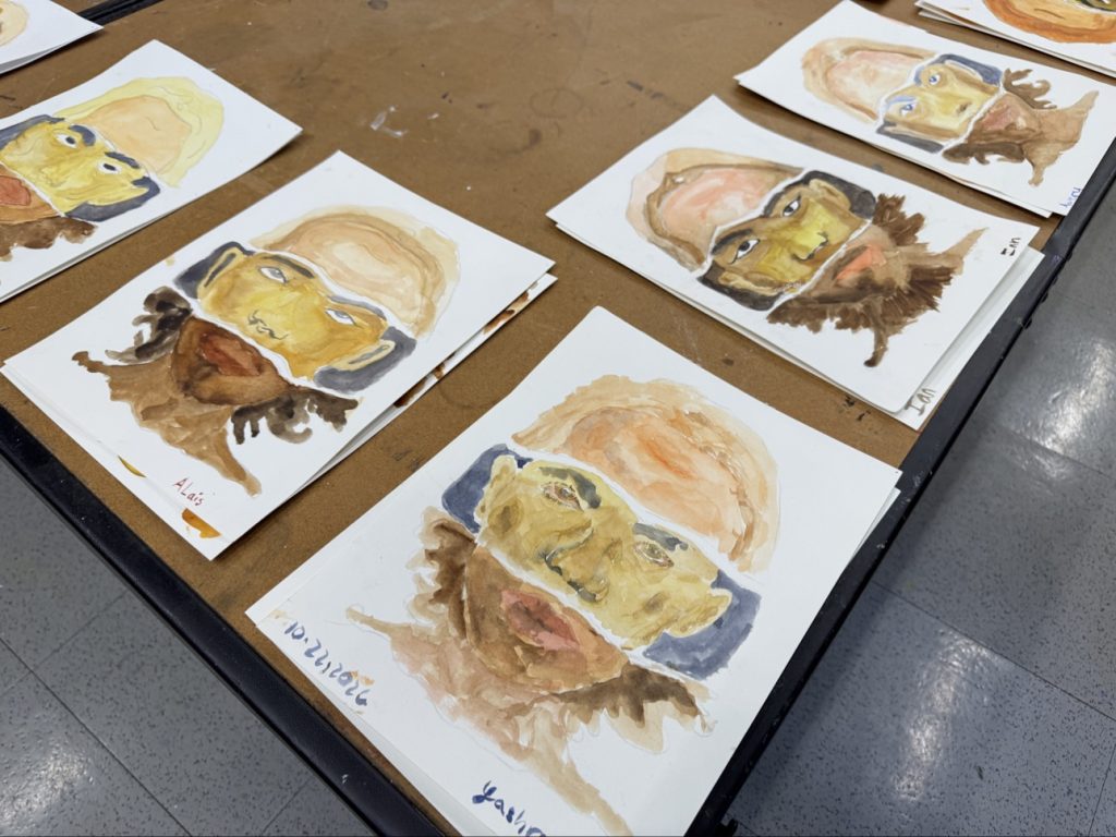 Skin tone studies painted by middle school students